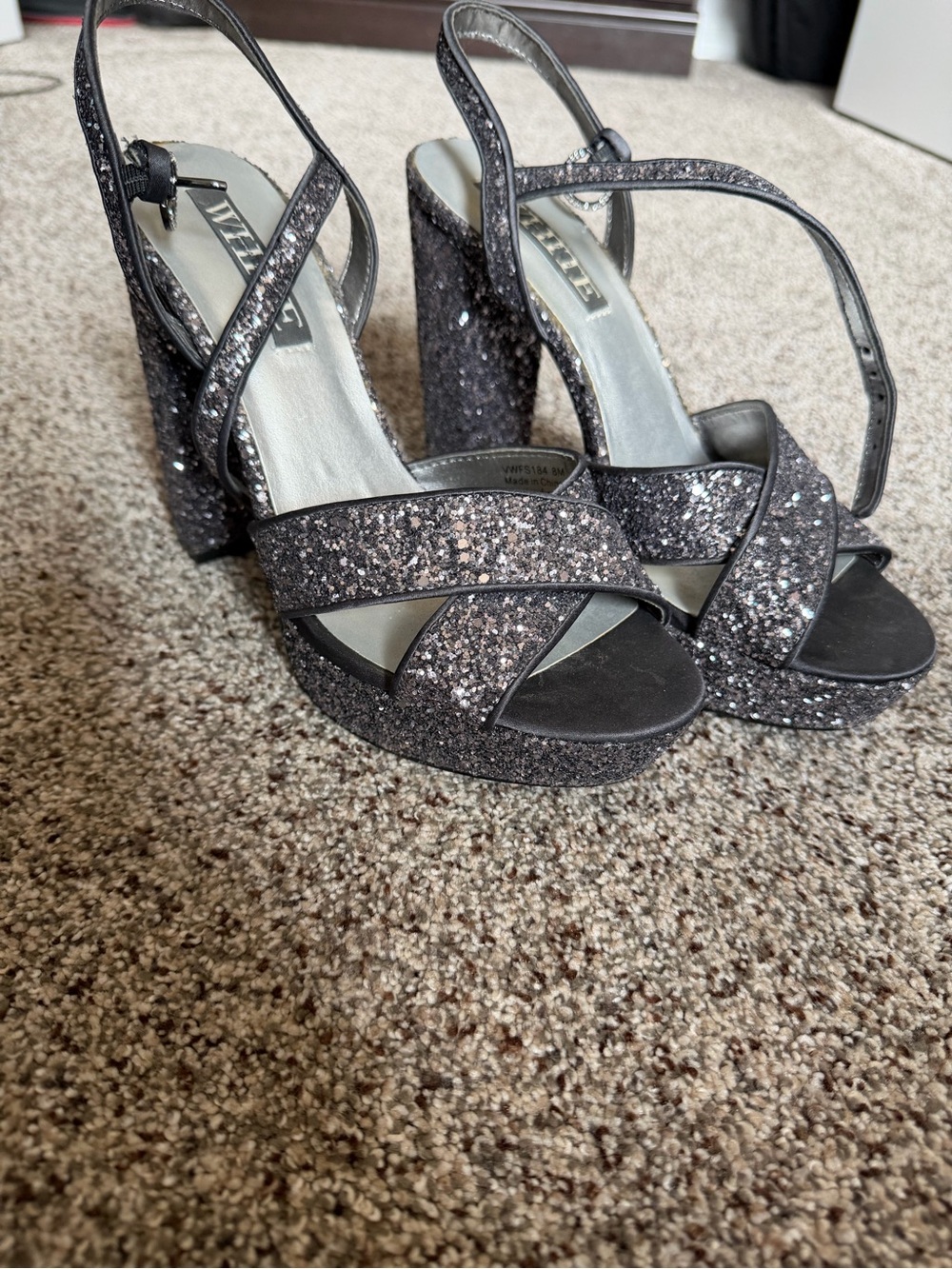 Vera Wang Glitter Platform Block Heel Sandals - Black